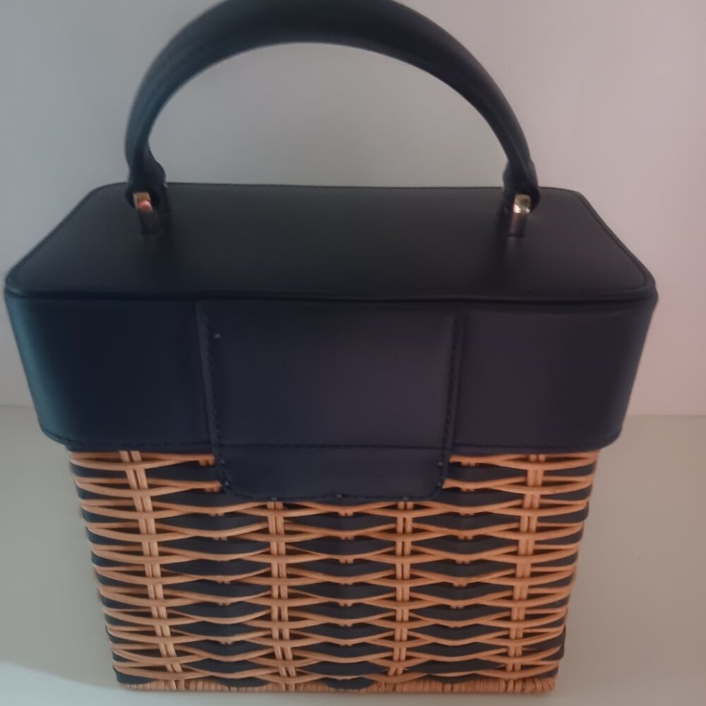 KATE SPADE NEW YORK VOYAGE WICKER TOP HANDLE BAG  BLAZER BLUE ITALIAN LEATHER - Picture 8 of 10